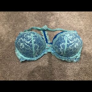 Pink Victoria’s secret blue lace push-up bra